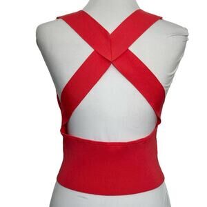 Jonathan Simkhai‎ Top Cross Back Textured Knit Tank Coral Melon Pink Size L
